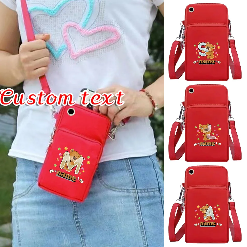 

Personalized Customization Name Red Mobile Phone Bag Small Crossbody Bag Women's Wallet Fashionable Canvas Mobile Phone Wallet