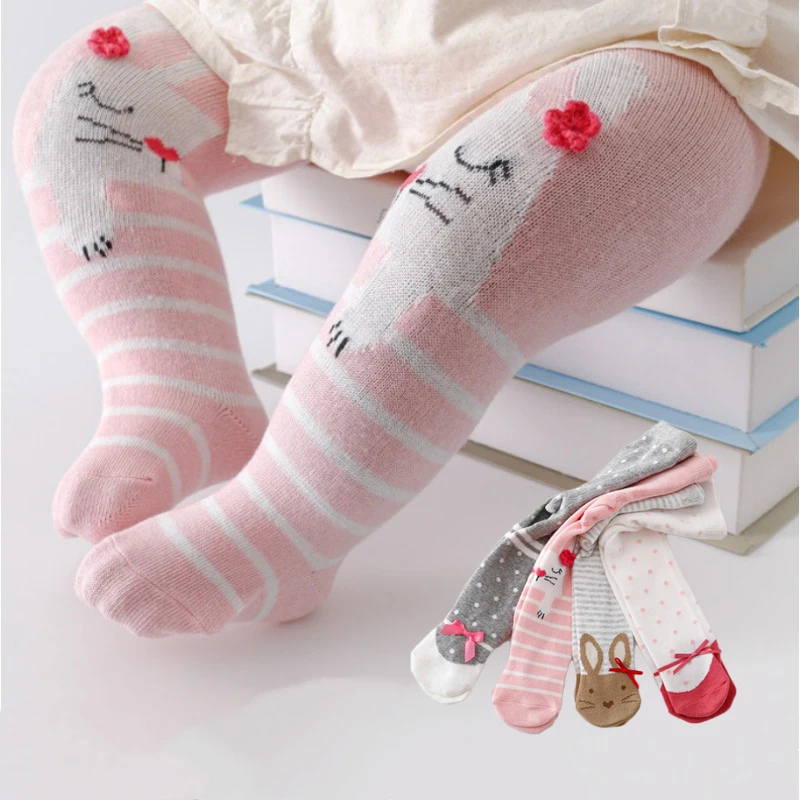 Spring Autumn Newborn Baby Girls Tights Cotton Knit Infant Stockings For Girls Casual Cartoon Print Toddler Pantyhose 0-2Years