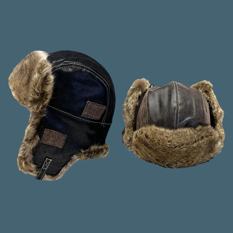 

Winter Ear Protection Warm Ushanka Leather Outdoor Cycling Motorcycle Pilot Hat Male Female