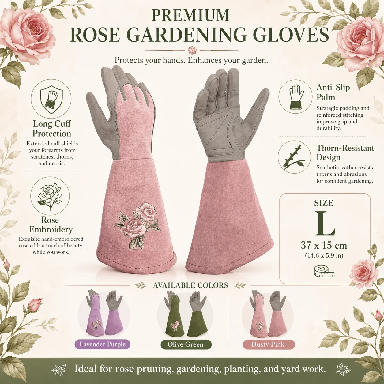 1pair Gardening Thorn Proof Long Gloves Garden Planting Pruning Tool Lawn Hands Protector Waterproof Trimming Gardening Glove