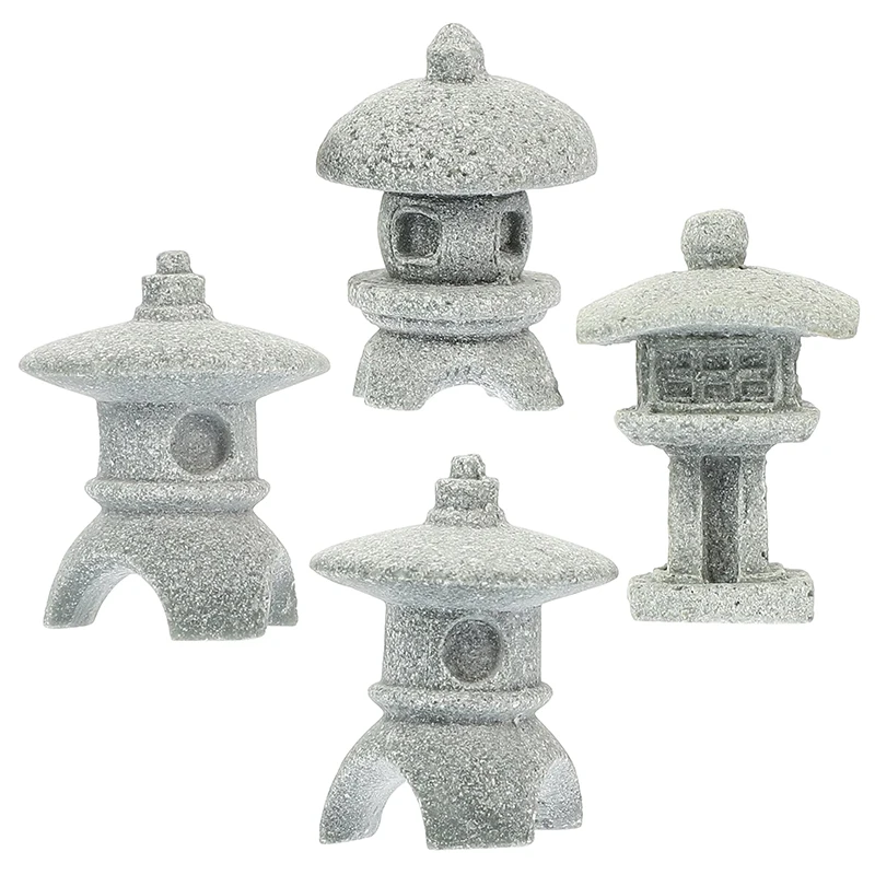 1pc Retro Gazebo Chinese Lanterns Mini Pagoda Model Decoration Stone Miniature Statue Sandstone Home Accessories