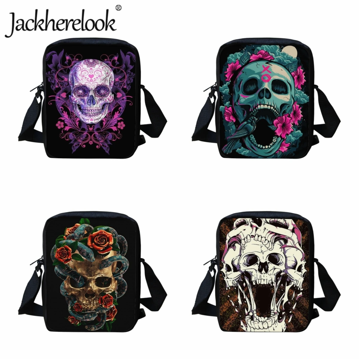 

Jackherelook Trend Crossbody Bag Gothic Skull Rose Pattern Fashion Messenger Bag for Boys Teenagers Girls Shoulder Bag Lunch Bag