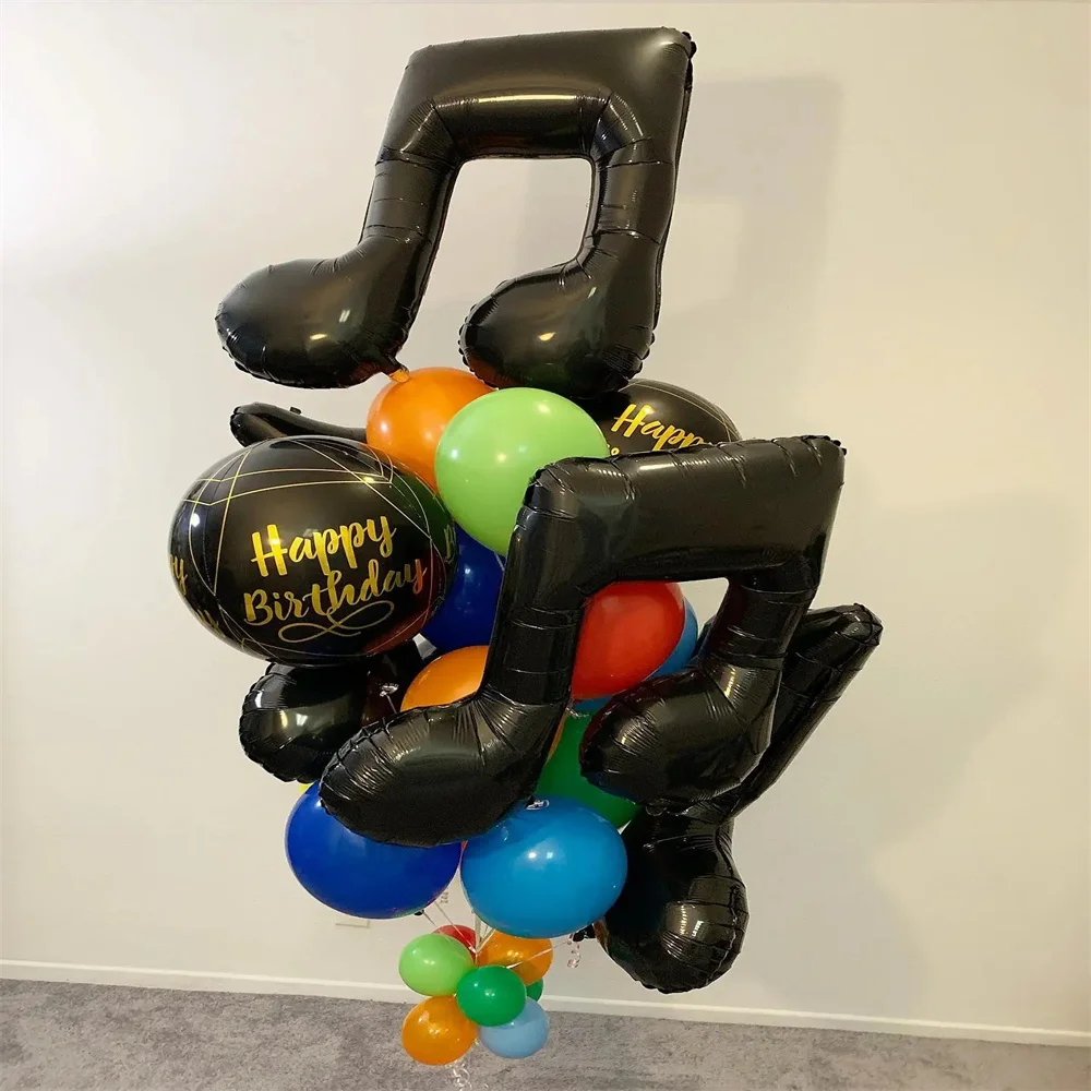 10Pcs Music Note Black Balloon Mylar Balloon Music Balloons Use for 80s 90s Birthday Music Themed Rock and Roll Party Decortion