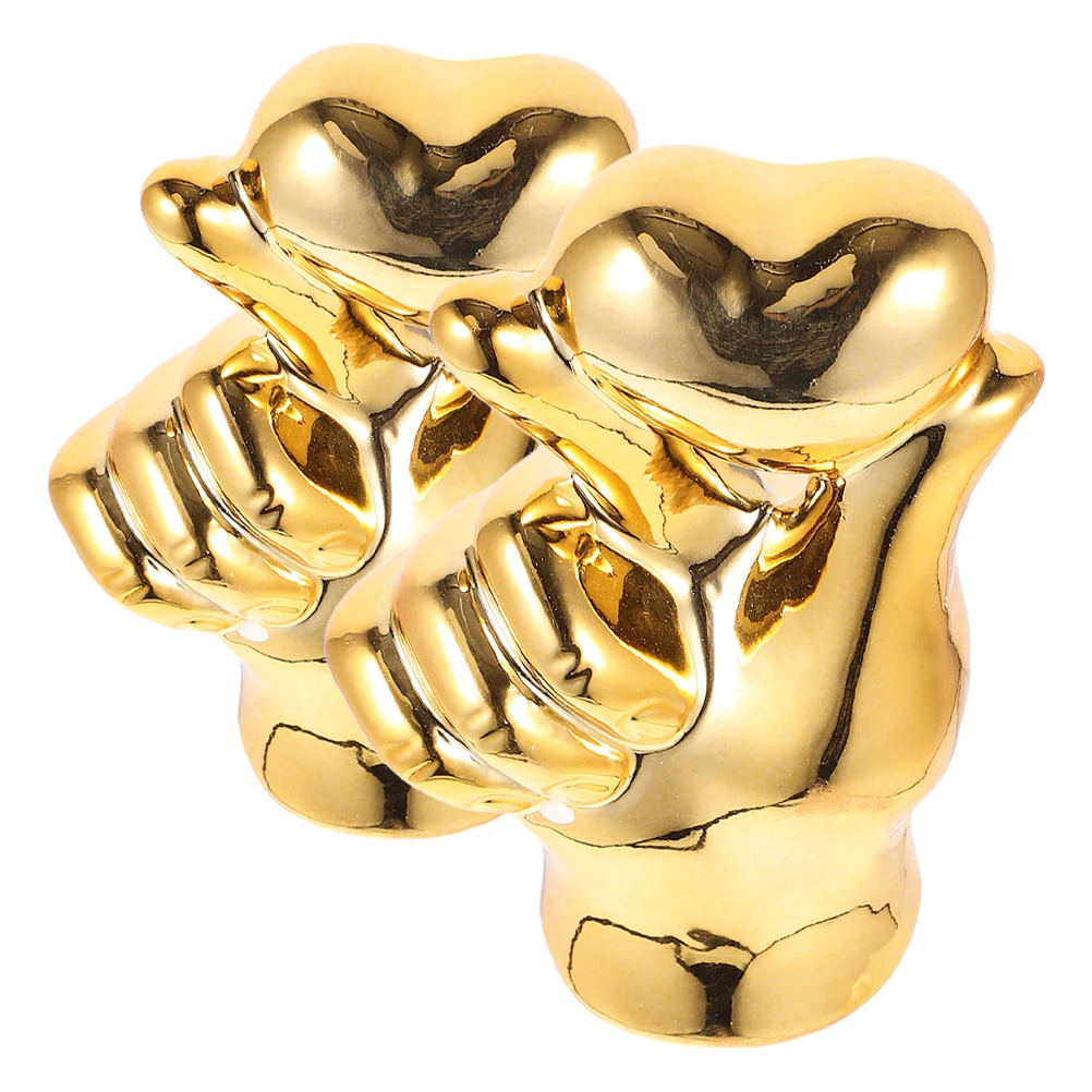 

Golden Ceramic Heart Gesture Sculpture Elegant Gold Finish Living Room Office Desk Bookshelf Coffee Table Decor