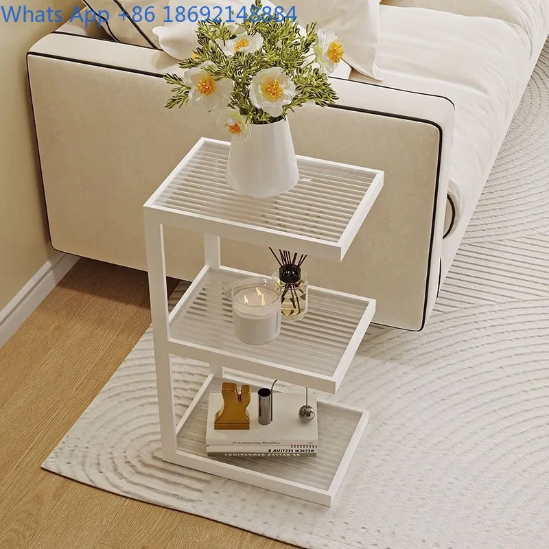 

Side Table Iron Art Storage Rack Ultra Narrow Bedroom Changhong Side Table Glass Home Light Luxury Modern Bedside Table