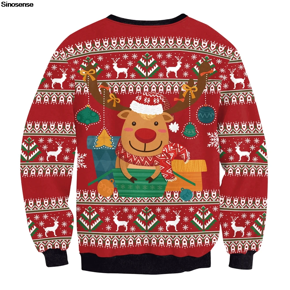 男性女性クルーネック粘着性クリスマストレーナー 3D 面白いプリントホリデーパーティージャンパートップスプルオーバートナカイ醜いクリスマスセーター
