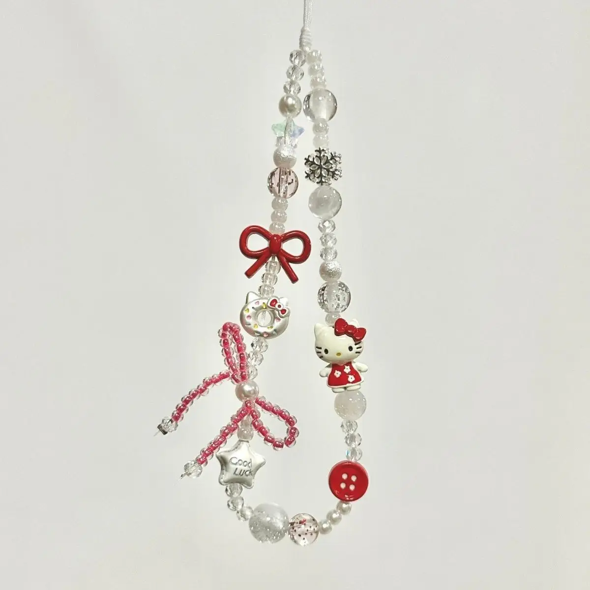 

Anime Hello Kitty Mobile Phone Girl's Keychain Cute Chain Lanyard Ccdins Beaded Keyring Pendant Camera Hanging Chain Toy Gift