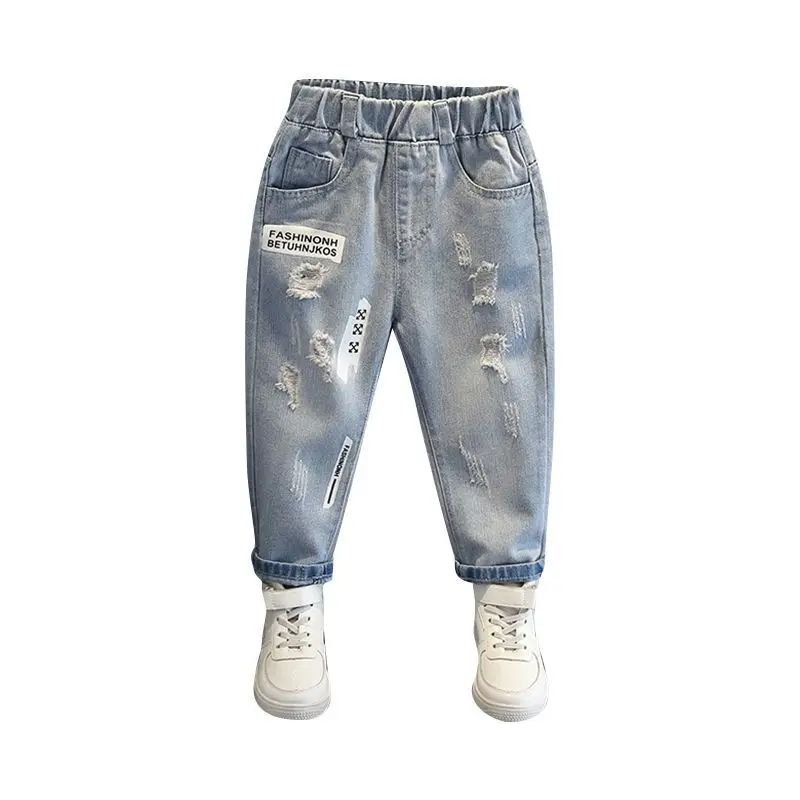 

Boys' Autumn Winter New Fashion High Waist Denim Casual Versatile Western Style Solid Color Comfortable Kids Children's Pants