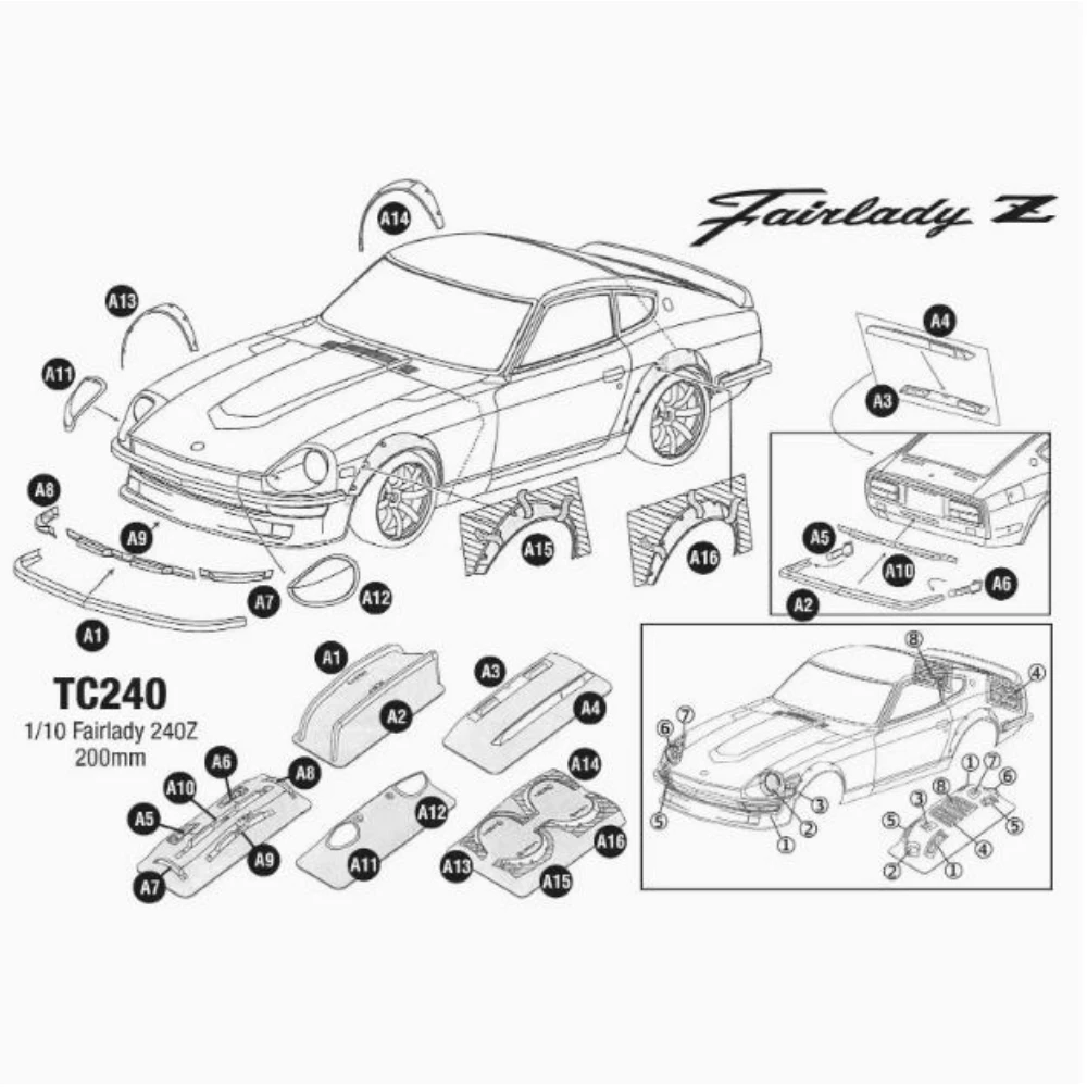 TC240 1/10 Nissan Fairlady 240Z Clear Lexan Car Body shell 200mm for RC Drift Chassis Tamiya tt02 Kyosho Yokomo mst 3Racing hsp