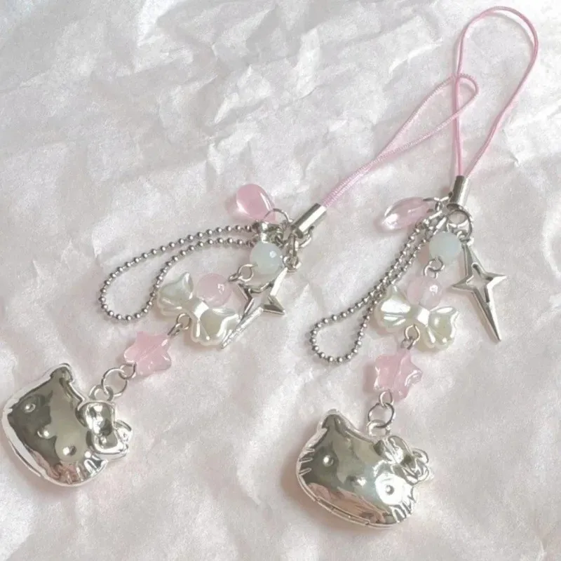 Sanrio Hello Kitty Cell Phone Rope Chain Pendant Handmade Beads Strand Choker Bracelets Dangle Anime DIY Jewelry Accessories Toy