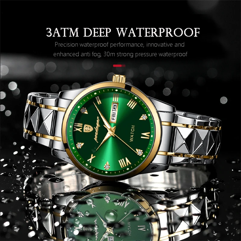 POEDAGAR Top Original Men Quartz Watch Green Waterproof Watch For Men's Stainless Steel Man Luxury Watch Luminous Wristwatch