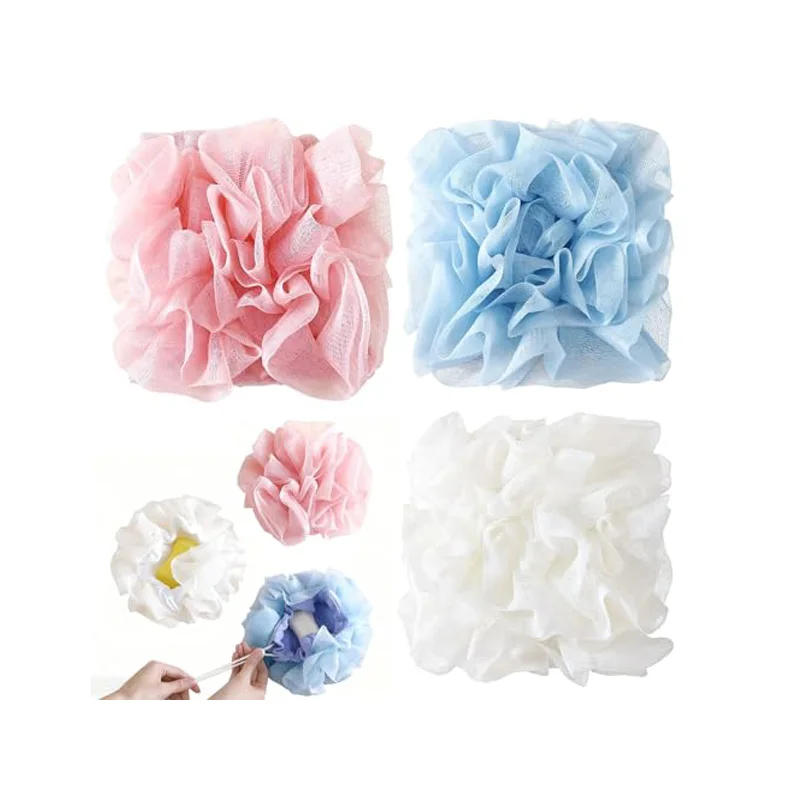 2 in 1 Loofah Sponges 3-Pack Dual-Sided Exfoliating Bath Sponges for Shower & Loofah Washcloth for Bar Soap Premium Body Scrubb