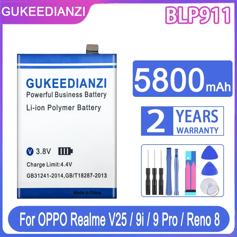 

GUKEEDIANZI Replacement Battery BLP911 5800mAh For OPPO Realme V25 9i 9 Pro 9pro/ Reno 8 Pro 8Pro