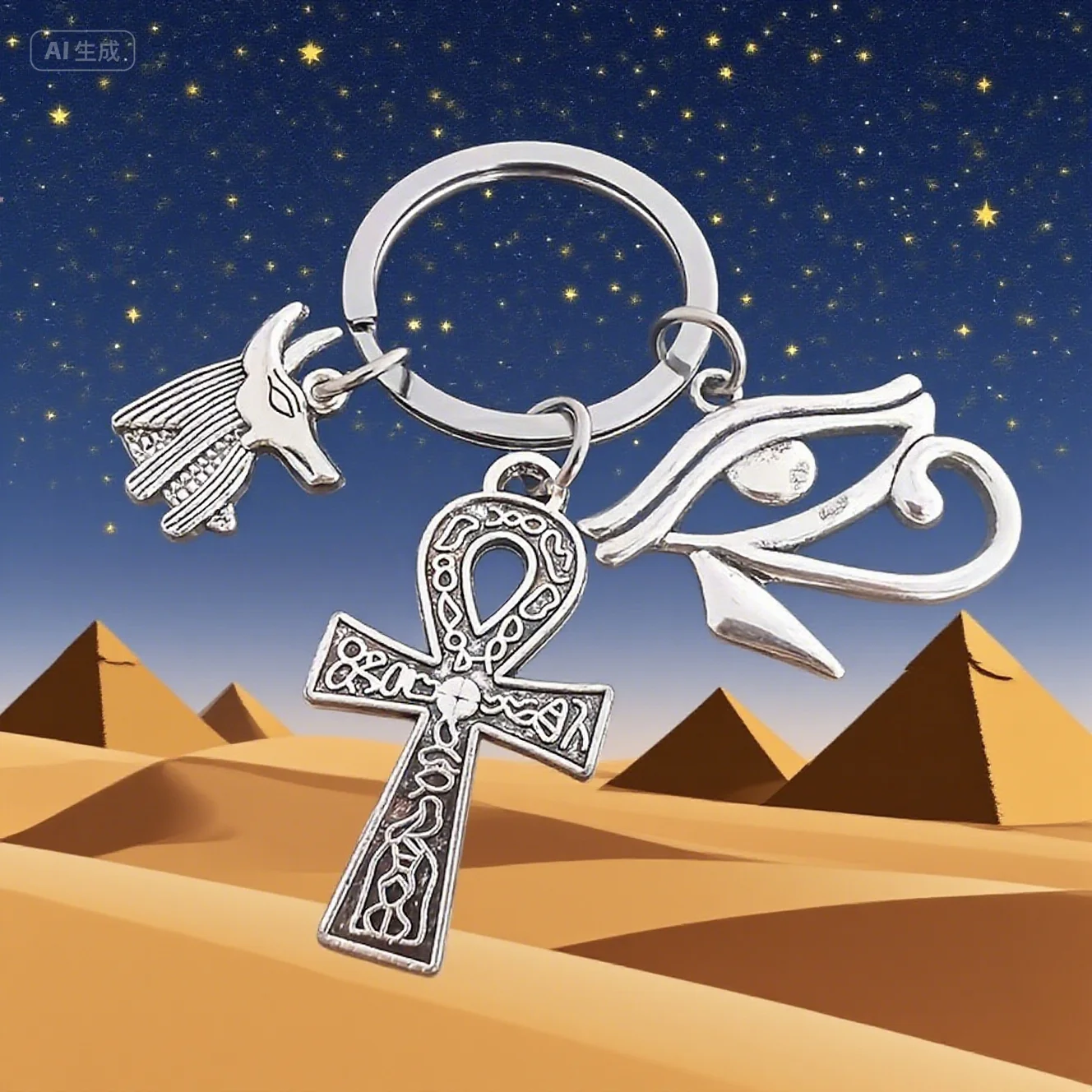 Vintage Ägyptischer Ankh-Schlüsselanhänger Anubis Auge des Horus Charms Retro Ägypten Schlüsselring für Auto-Dekoration Tasche Schlüsselanhänger Zubehör Geschenk – Detail 2