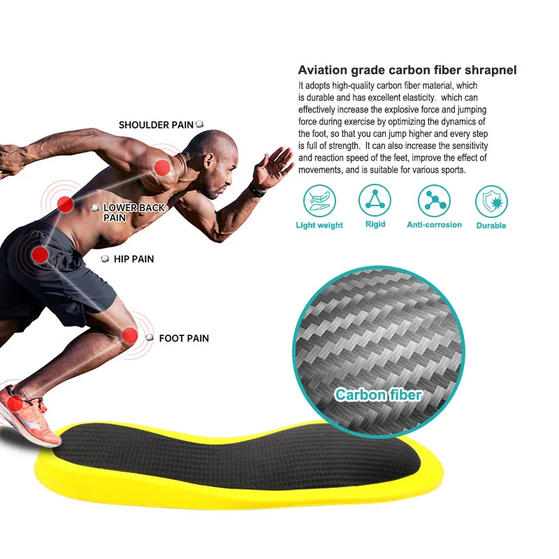 High QualityCarbon Fiber Sports Insole High Elasticity PU Shock Absorption Ultra-Comfortable Foot Support for Active Lifestyle