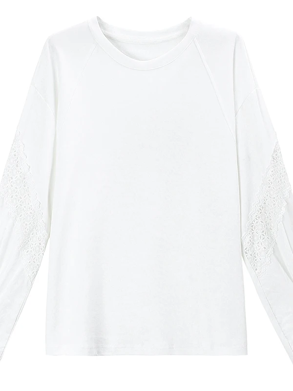 Hoodie Wanita Model Lace Splicing, Longgar, Bahan Katun Nyaman, Cocok untuk Musim Gugur, Model Kasual, Fit Longgar, Atasan Baju Kaos