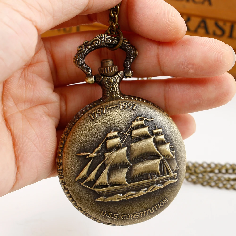 Vintage 3D Sailing Pattern Design Quartz Pocket Watch Men Necklace FOB Chain Watch Pendant Clock Gifts Dropshipping