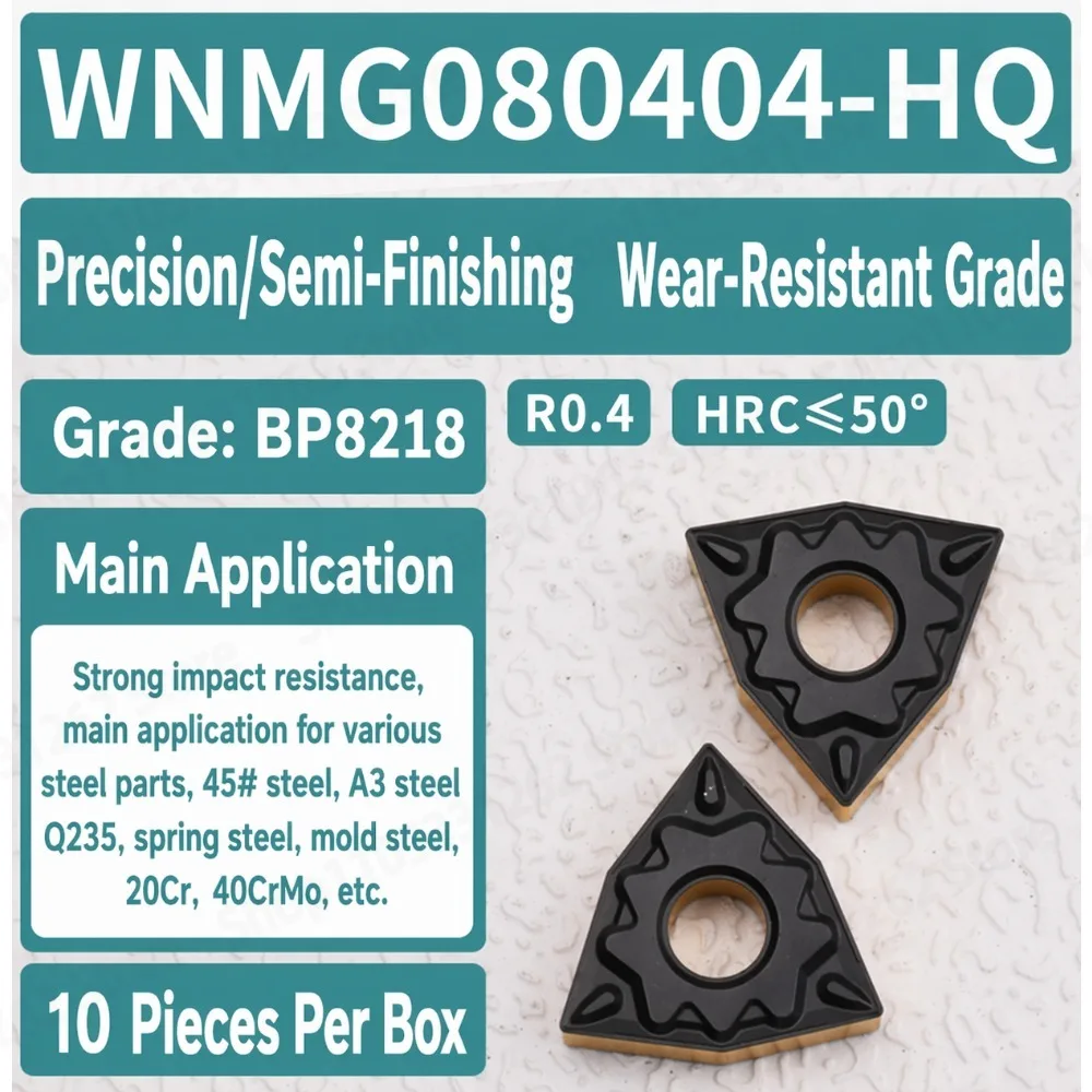 Carbide Turning Insert WNMG080404-HQ, Finishing Grade Tool for Steel,  Trigon CNC Lathe Cutter, 10pcs