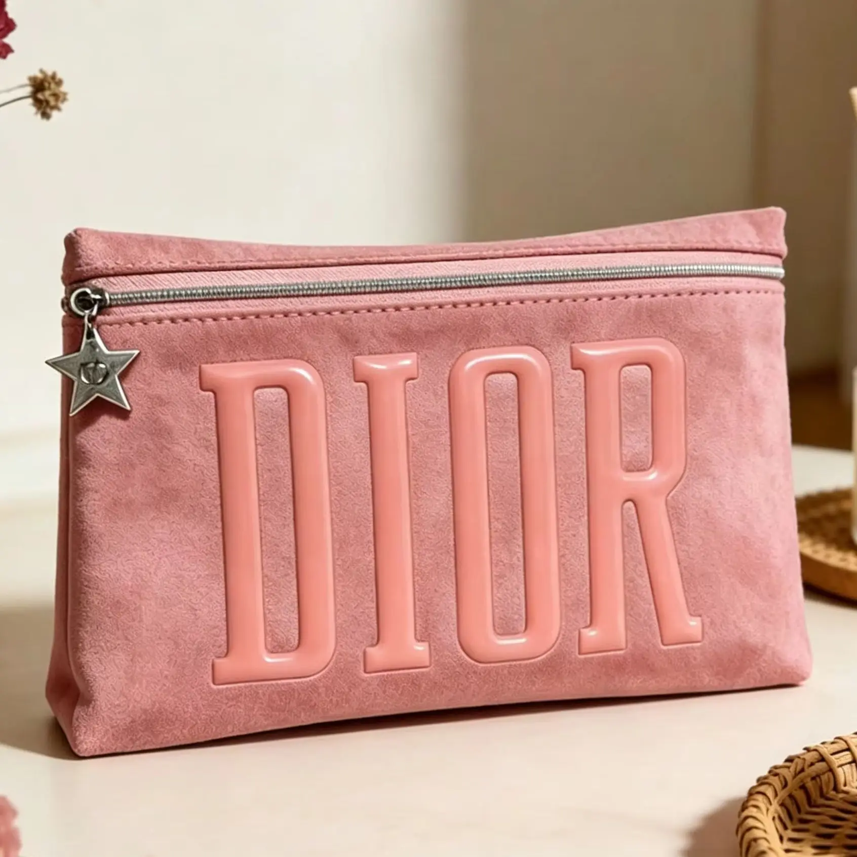 Dior Dior’s Bag Luxury Pink Makeup Organizer Pouch Large Capacity With Star Metal Zipper Charm Portable Travel Cosmetic Wash Bag view 2