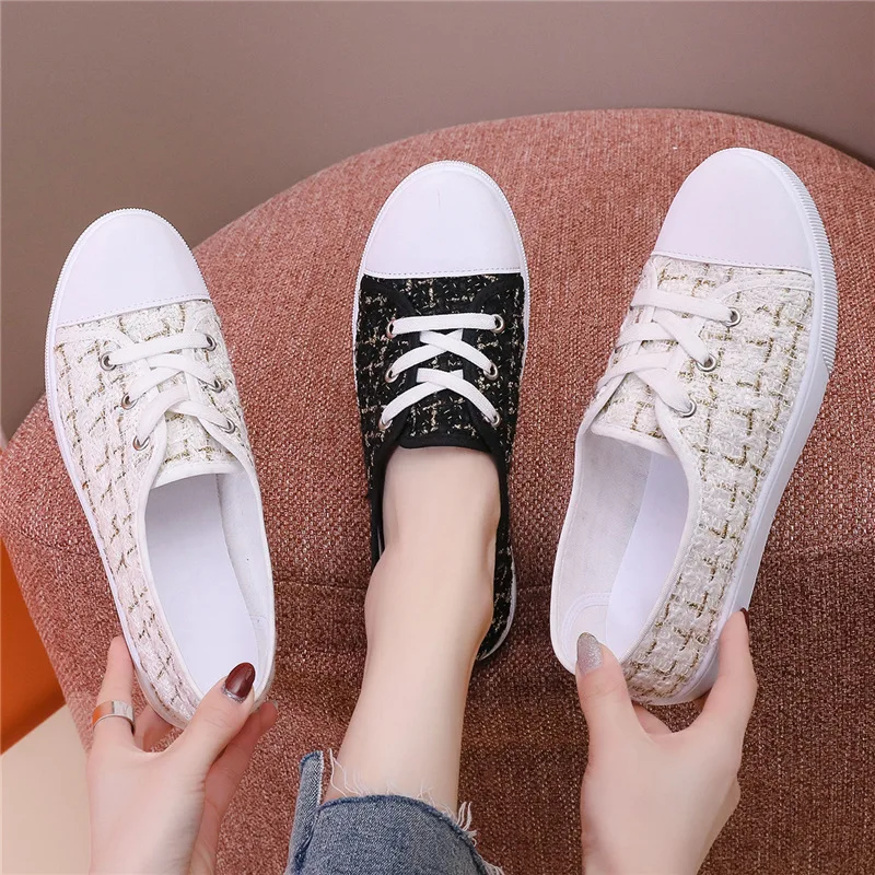 Women Cloth Flat Shoes Spring New Fashionable and Cute Round Toe Canvas Student Low Top Women Casual Beige Lace Up Sneakers