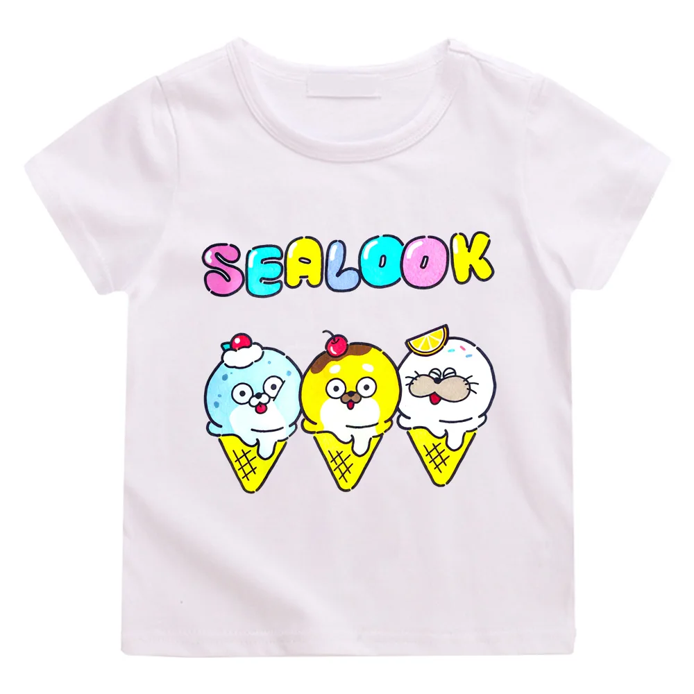 Sealook 100%Cotton Cartoon T-shirts Children Cute Boysgirls Short Sleeve Breathable Kawaii Kids High Quality O-neck Tshirts Tee