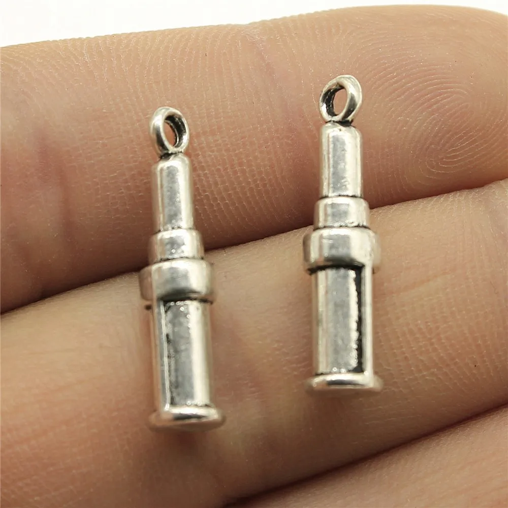 20pcs 24x5x5mm(0.94x0.2x0.2inch) Antique Silver Color Lipstick Charms Zinc Alloy Materials Jewelry Accessories