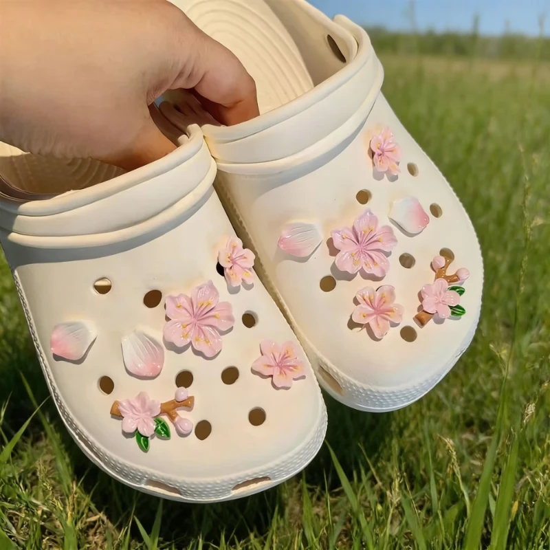 3D Cherry Flower Shoe Charms Set Clogs Accessories DIY Slide Sandals Garden Shoe Decor Buckle Beach Bag Pins for Girls & Women