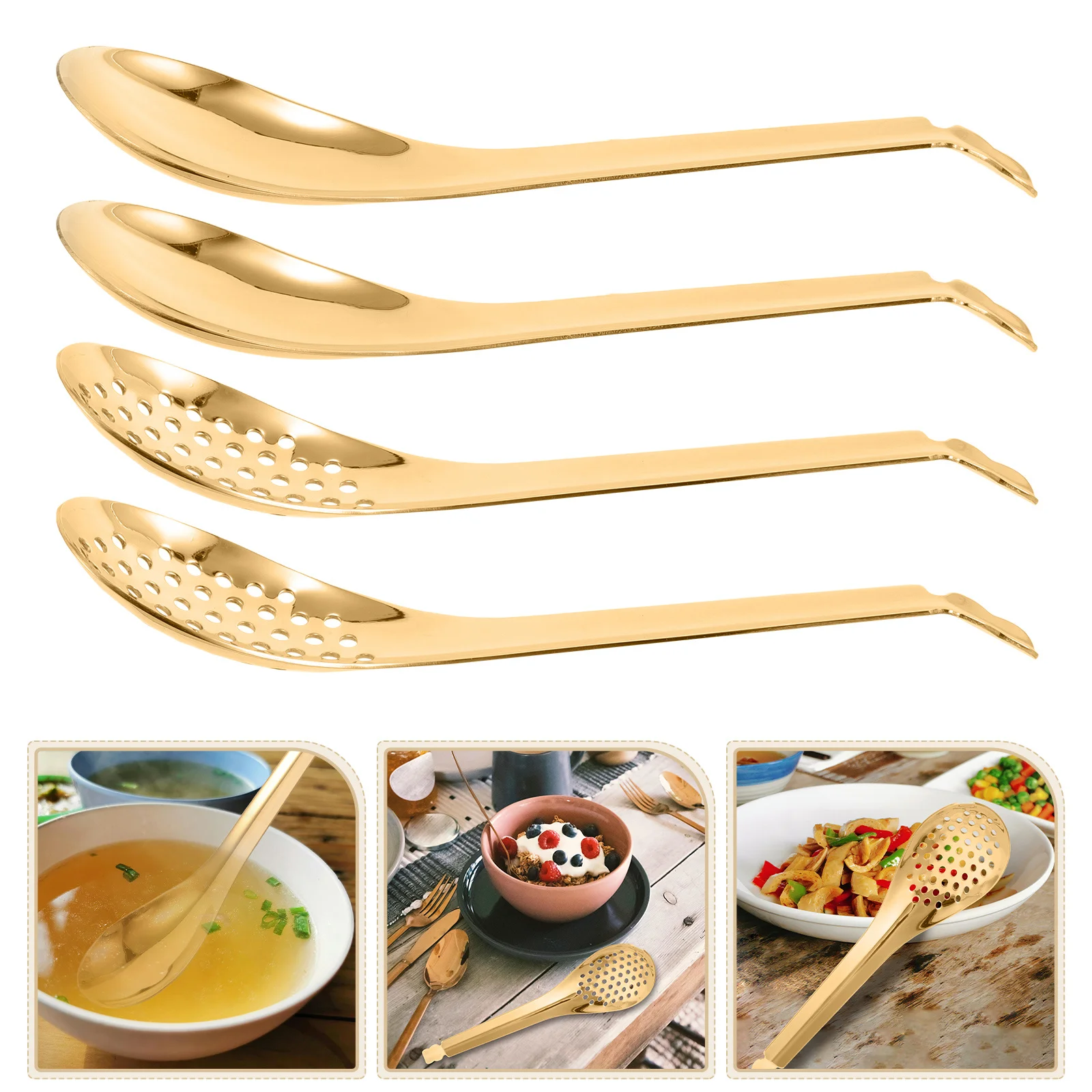 

4 шт., набор ложек для супа с прорезями из нержавеющей стали, кухонное ситечко, инструменты для икры, макарон, соуса, шведского стола, приготовления пищи, скиммера, сервировки