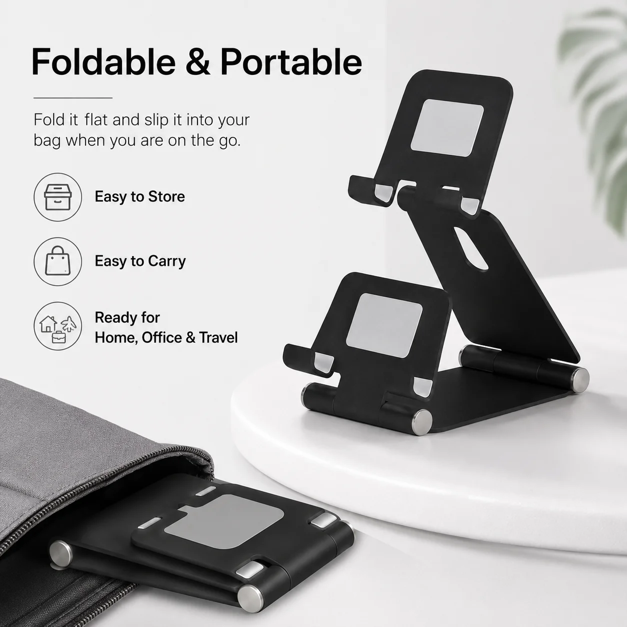 2 in 1 Foldable Aluminum Phone Tablet Stand, Dual Layer Adjustable Desktop Holder for iPad iPhone Android, Sturdy Portable