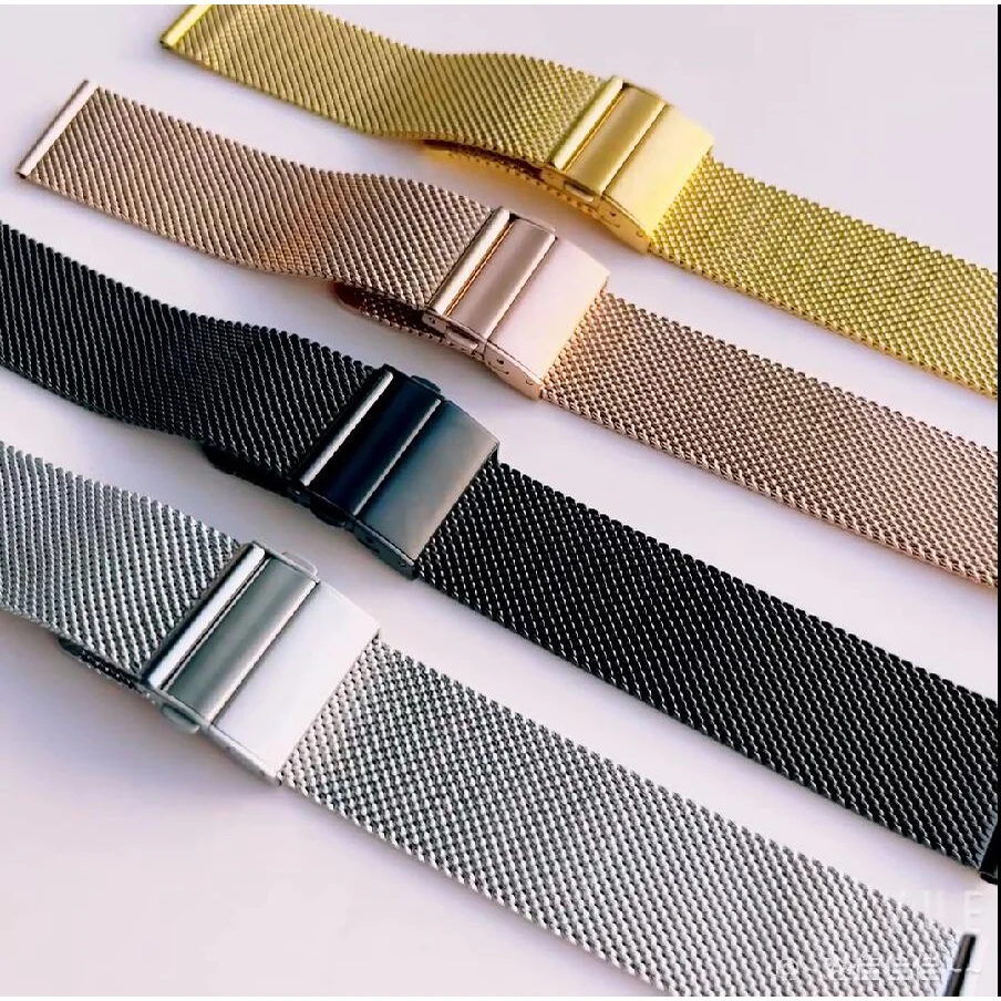 16mm 18mm 20mm 22mm Quick Release Mesh Milanese Loop Watch Band Stainless Steel Metal Folding Buckle Wrist Strap Accessories