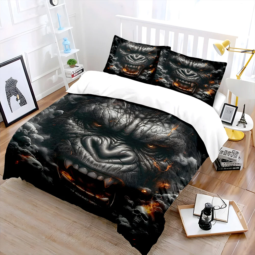 Dark-themed Angry Giant Ape Print Soft Comfortable Duvet Cover Bedding Set Included 1*Duvet Cover  2*Pillowcases Luxury gifts