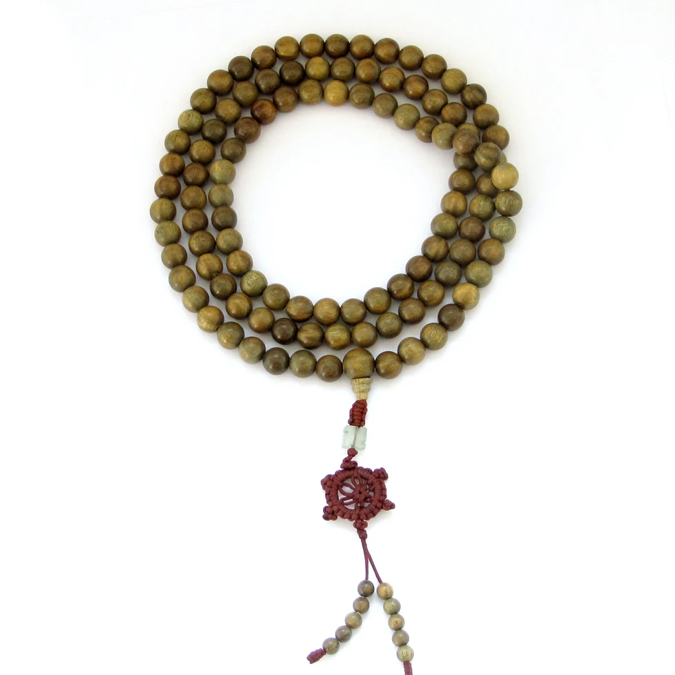 BRO990 Natural Green Sandalwood Beads Necklace 10mm 108 Beads Buddhist Meditation Prayer Malas Fragrant Verawood for Man