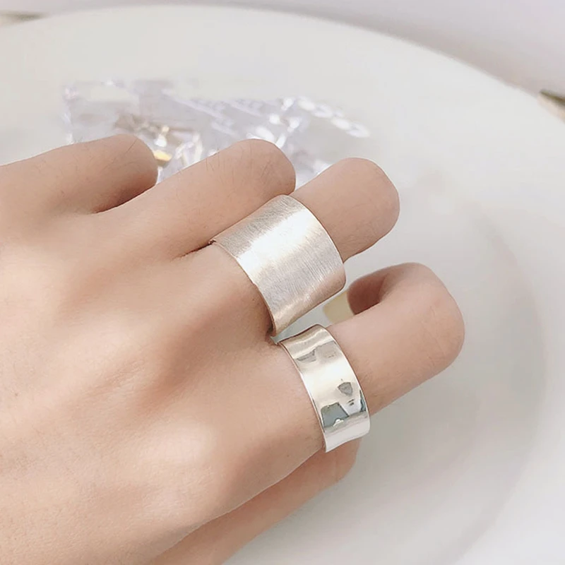 Minimalist Design Silver Color Wide Face Rings for Women Couples Fashion Simple Geometric Handmade Jewelry Party Girl Gifts