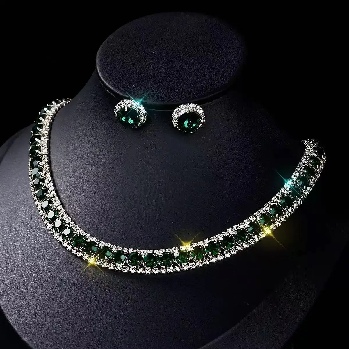 Inlaid Rhinestone Square Zircon Necklace Earring for Women Light Luxury Choker Necklace Commuter New Year Red Jewelry Sets