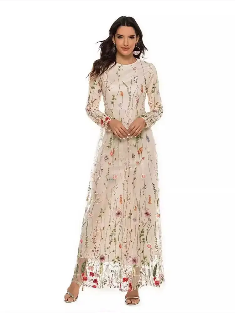 Ramadan Eid Flower Abaya Damen Dubai Islamic Women Muslim Dresses Kebaya Kaftan Robe Musulmane Caftan Marocain Femme