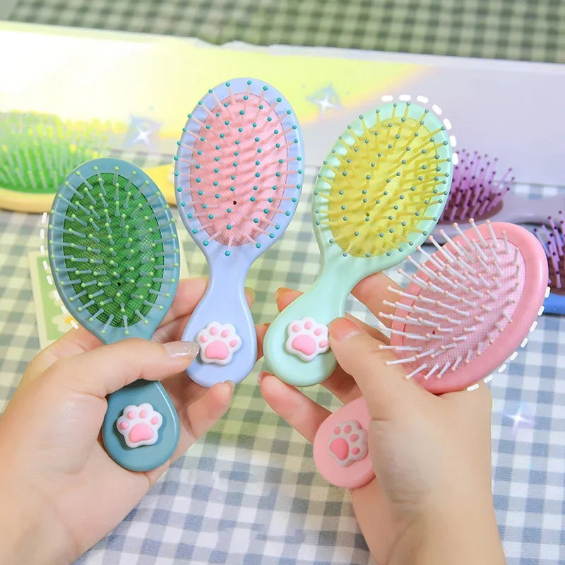 Cute Candy Color Cat Claw Bow Anti-Screw Hair Brush Pente, Massagem, Portátil, Untangling, Casa, Banho, Escova de Cabelo para Mulheres, Baby Things