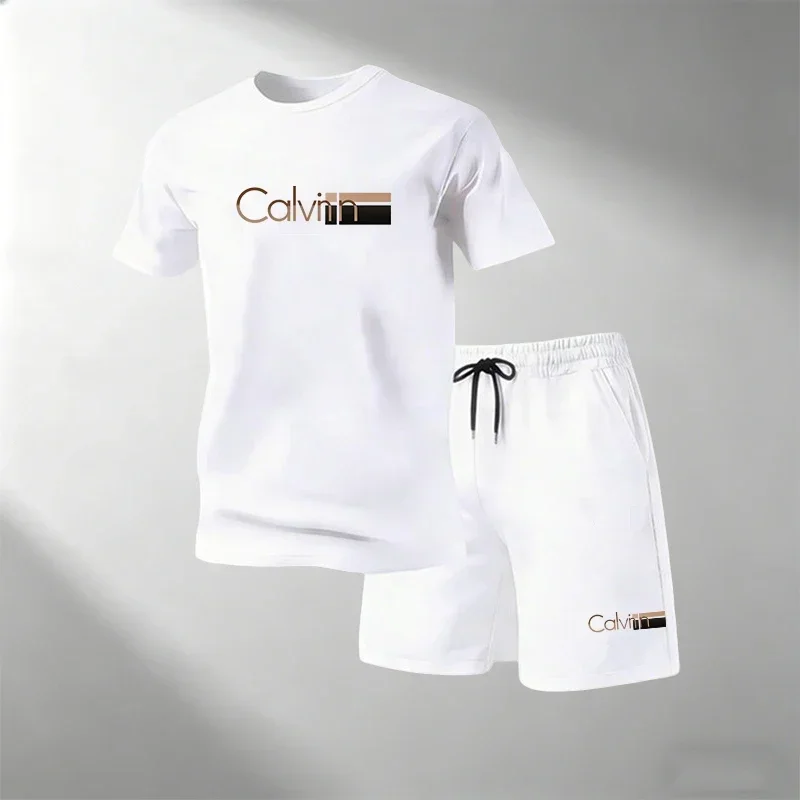 

2026 Summer Men's Streetwear 2 Piece Set O-Neck T-Shirt+Sports Shorts Quick Dry Fitness Gym Running Suit Hot Sale Fashion Casual