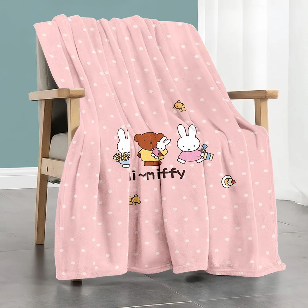 Kawaii Miffy Flannel Blanket Cute Rabbit Throw Air Conditioning Quilt Soft Warm Anti-static Dorm Office Nap Student Girl Gift