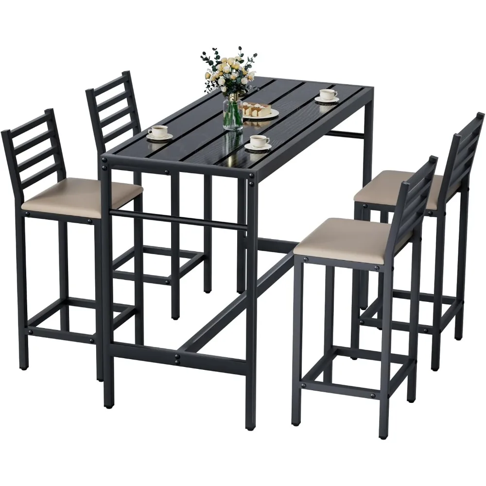 

Rectangular Counter Height High Top Bar Tables,Bar Stools, Metal Bar Table and Chairs Set for Poolside, Balcony, Backyard, Porch