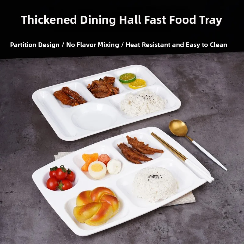 

Новая квадратная пластиковая тарелка для еды с разделителями, для фастфуда, детских садов, школьных столовых, однотонная, безопасная для посудомоечных машин