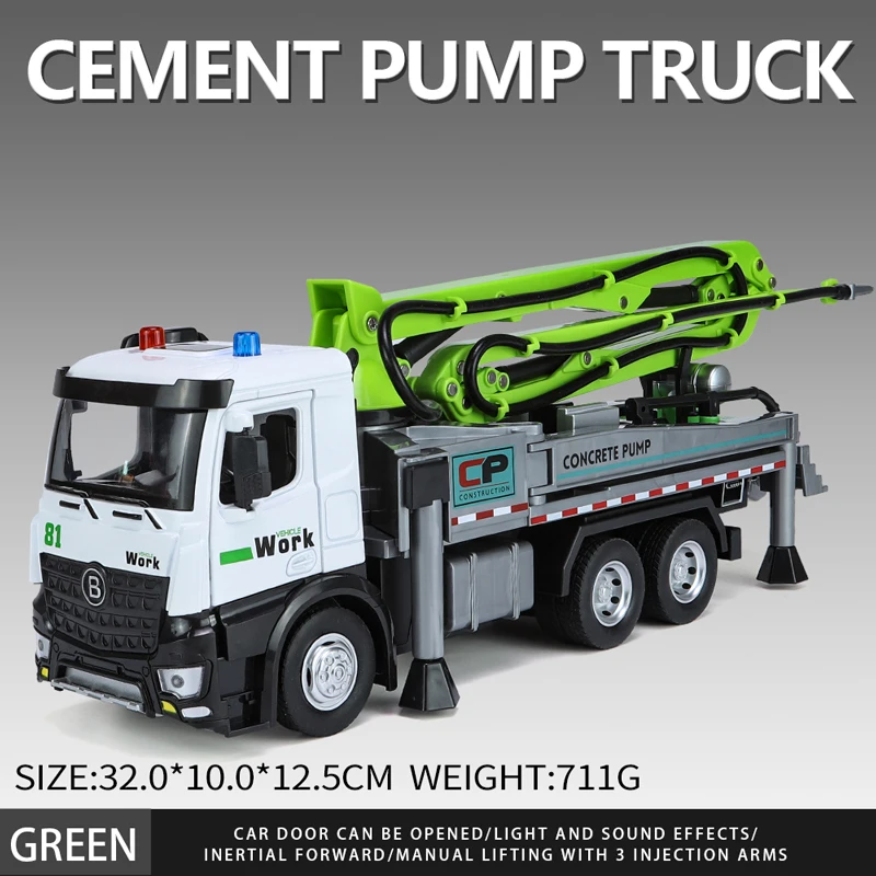 1:18 Cement Pump Truck Alloy Car Model Diecast Metal Transport Vehicle Engineering Toy for Kid Hot Wheels One Piece Premium Boys