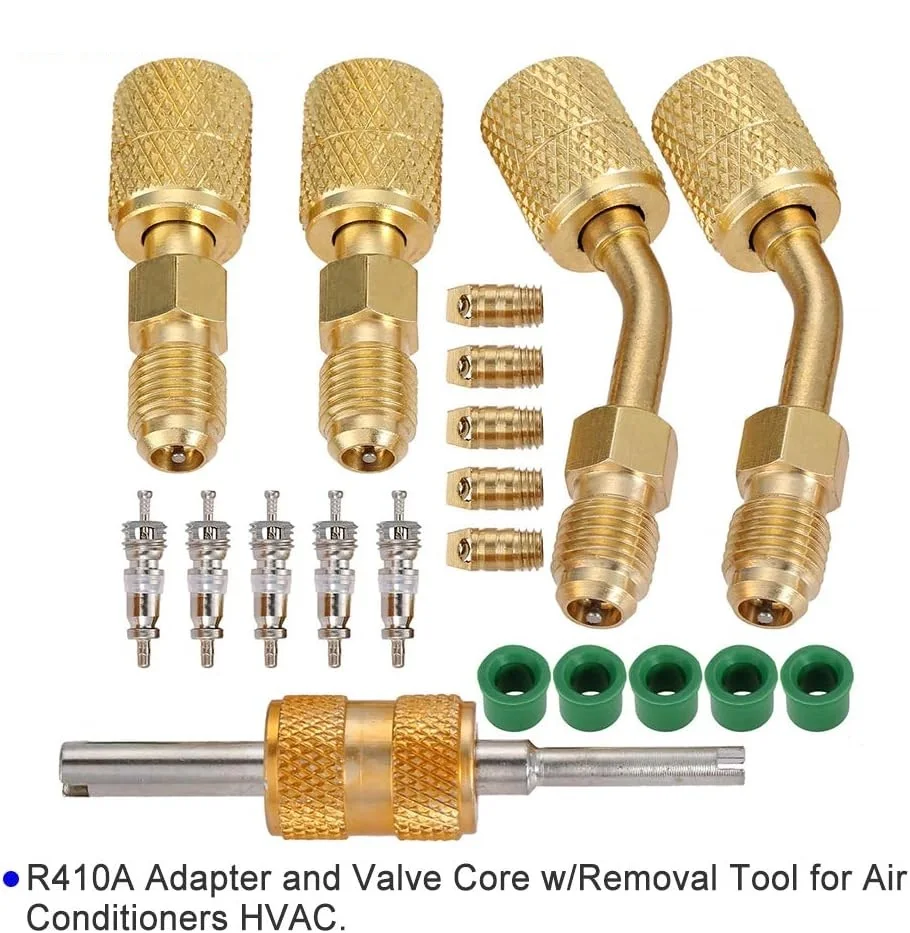 R410A Adapter for Mini Split System Brass Charging Vacuum Port Adapter Valve Core Remover for HVAC and Refrigeration Service