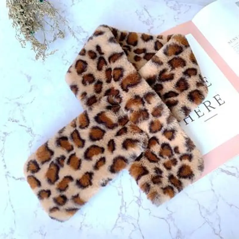 Mulheres inverno quente cachecol moda leopardo engrossar imitação de pele scarve feminino acessórios inverno xale de pelúcia scarfs