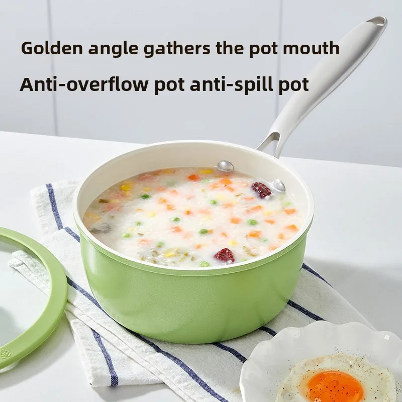 Avocado Green Small Milk Pot Baby Baby Food Supplement Pot Frying Integrated Soup Pot Universal Stove Soup Pot