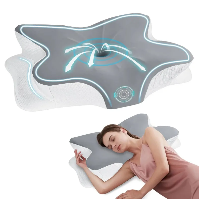 Almohada cervical de espuma viscoelástica para aliviar el dolor de cuello, soporte ergonómico ortopédico para cuello, para dormir de lado, boca arriba o boca abajo, almohada mariposa para el cuello, regalo.