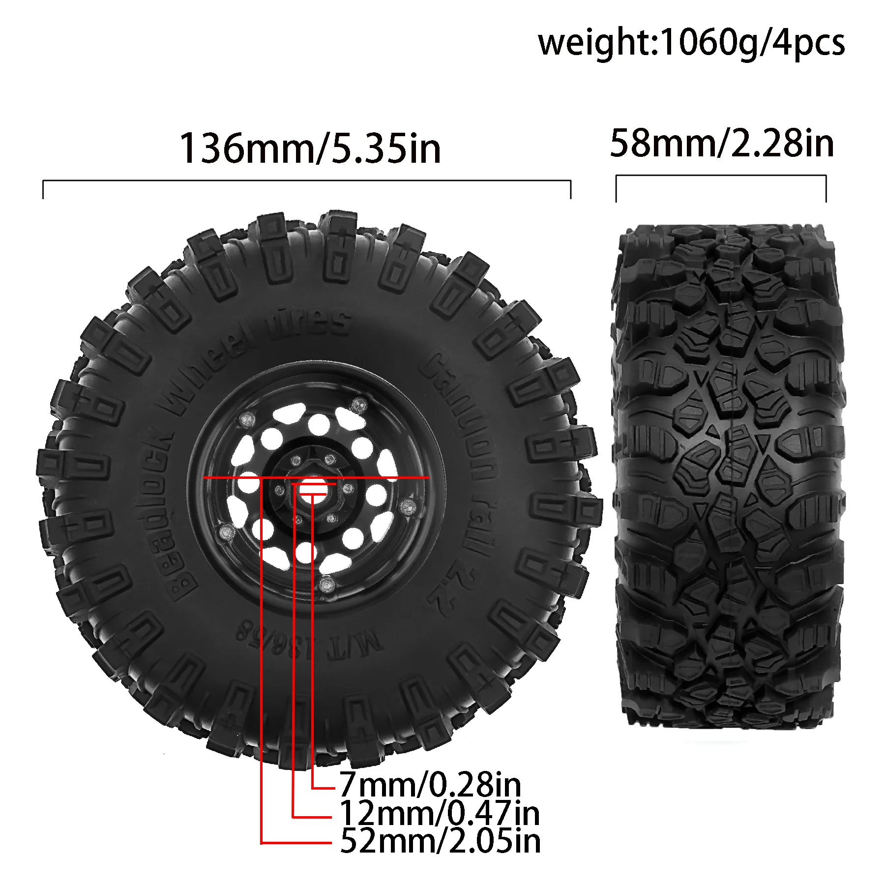 RED SPIDER  2.2inch Metal Tires With  Hex Hubs 12MM  Aluminum Wheel  for Sporty Class CC01 D90 Axial SCX10 Traxxas TRX4