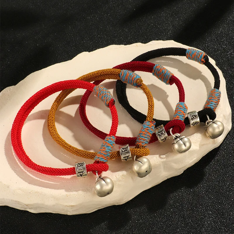 Silver Persimmons Ruyi Handmade Weaving Couple s Hand String Art Ethnic Style Six Character Proverbs Red Rope Lucky Bracelet