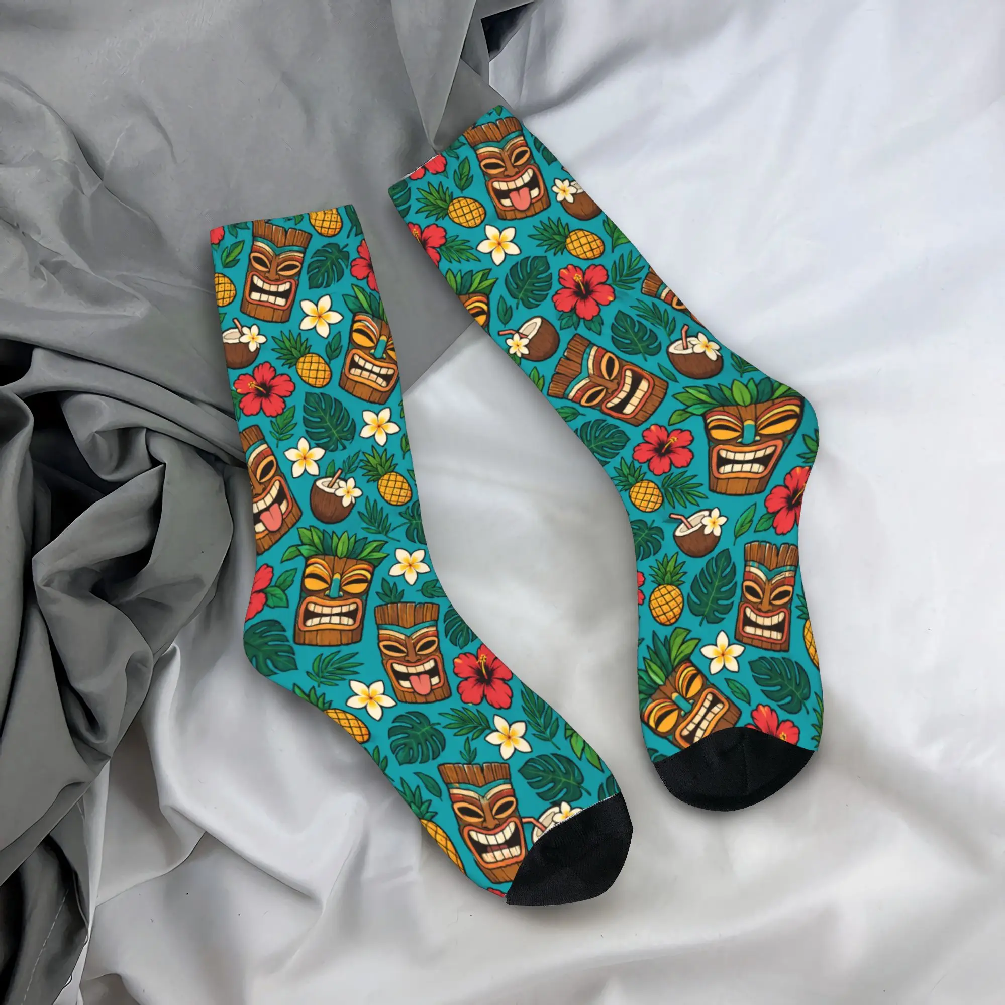 Women Men Socks Tiki Tropical Hibiscus  Stockings Anti Skid Soft Socks Autumn Casual Design Outdoor Socks