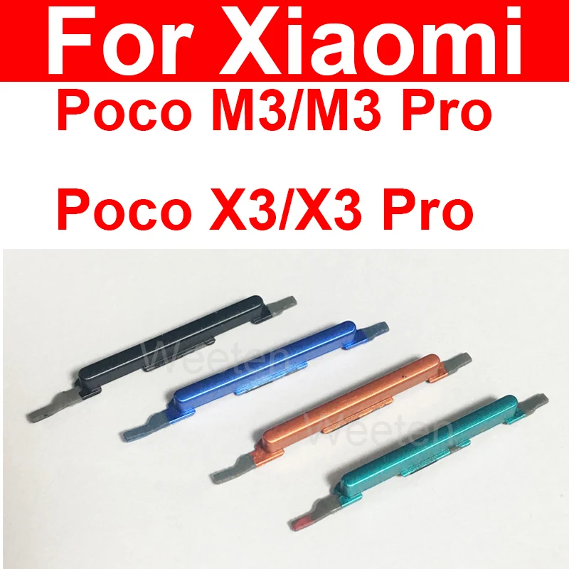 Para xiaomi poco pocophone m3 m3 pro x3 nfc x3 pro power voume botão lateral volume controle de áudio botões chave lateral peças reparo