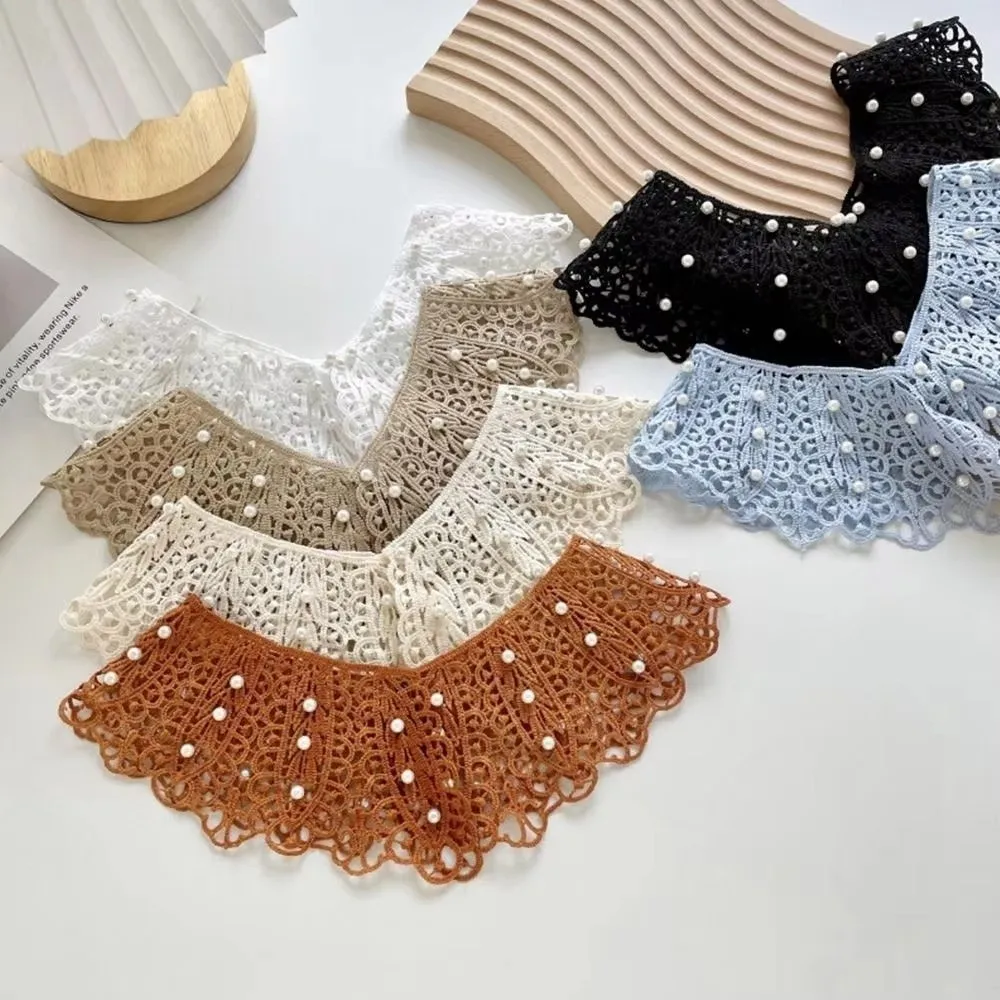 Elegant Floral Lace Fake Collar Shawl Design Lace Detail Detachable Collar Ruffled Trim Shirt Collar Dress Accessory